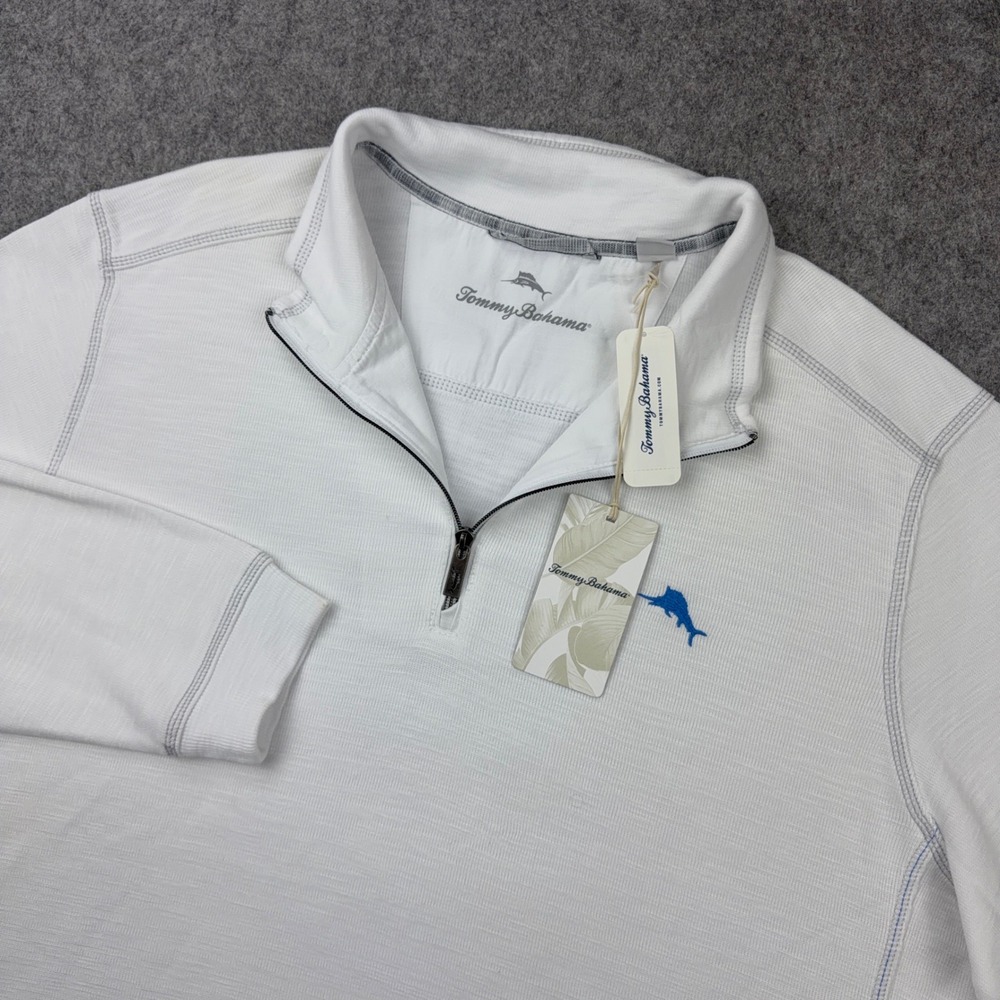 Tommy‎ Bahama Sweater Mens 2XL White Tobago Bay Half Zip Pima Cotton Resort NEW